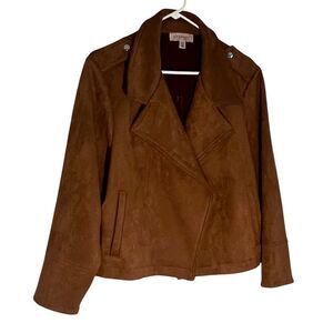 Philosophy Notch Lapel Jacket in Faux Suede size 1X tobacco color